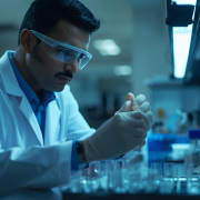A researcher performing kinase assays in the lab