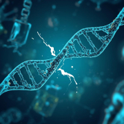 POLQ enzyme engaging with broken DNA strands with labeled domains