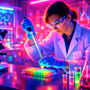 A scientist performing a fluorescent enzymatic assay.